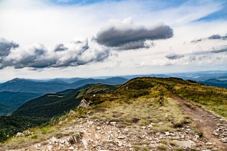 Road from Widelki to Tarnica through Bukowe Berdo in the Bieszczady Mountains in Polandの写真素材