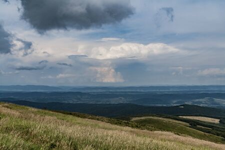 Road from Widelki to Tarnica through Bukowe Berdo in the Bieszczady Mountains in Polandの写真素材
