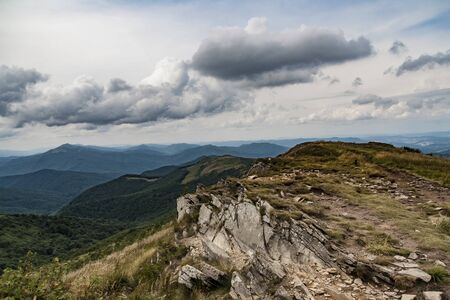 Road from Widelki to Tarnica through Bukowe Berdo in the Bieszczady Mountains in Polandの写真素材