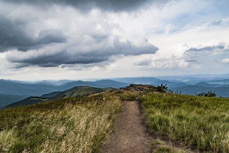 Road from Widelki to Tarnica through Bukowe Berdo in the Bieszczady Mountains in Polandの写真素材