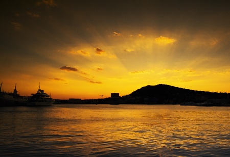 Beautiful sunset in Split in Croatia  Summer holidayの写真素材