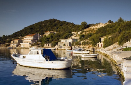 A beautiful panorama taken from dock in Croatia  Sea landscape during sunset のeditorial素材