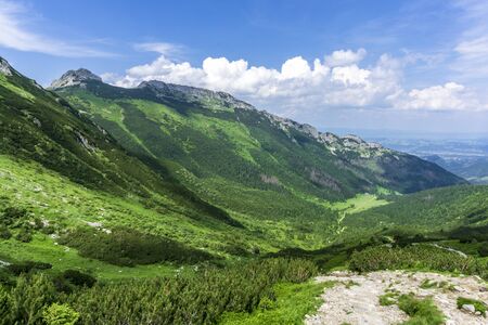 Giewont peak on a background of clouds in June. Tatra Mountains. Poland.の写真素材