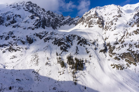 Great peaks of High Tatra Mountains in winter scenery. Poland.