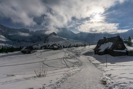 Beautiful winter scenery of the Gasienicowa Valley. Tatra mountains. Poland.