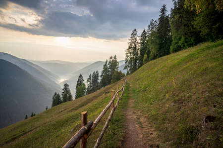 Mountain trail in the Dolomites. Nova Levante area.の写真素材