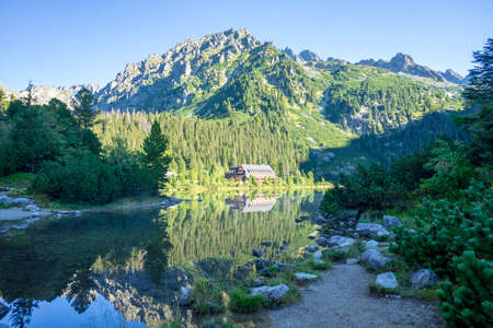 Popradske pleso lake in the morning. High Tatras. Slovakia.の写真素材