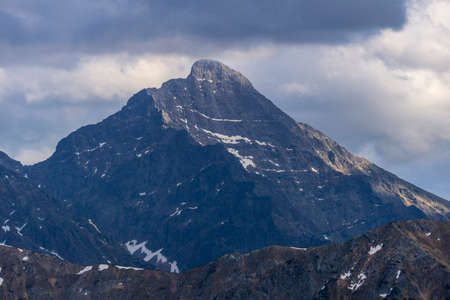 The silhouette of the Krywan peak in the Slovak High Tatras.の写真素材