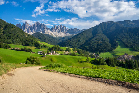Beautiful picturesque landscape of the village of Santa Maddalena. Dolomites. Italy.の写真素材