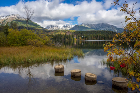 Strbske Pleso beautiful mountain lake in Slovakia in autumn.の写真素材