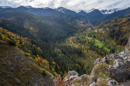 Autumn view of the Tatra Mountains from Nosal.の写真素材