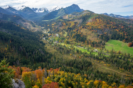Autumn view of the Tatra Mountains from Nosal.の写真素材