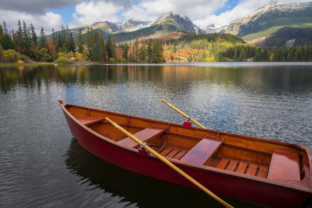 Strbske Pleso beautiful mountain lake in Slovakia in autumn.の写真素材