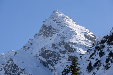 View of the Koscielec peak from the Gasienicowa Valley in the Tatra Mountains.の写真素材