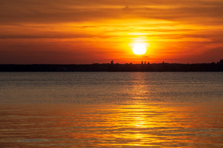 Golden sunset over the Zegrze Reservoir. Poland.の写真素材