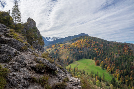 Autumn view of the Tatra Mountains from Nosal.の写真素材