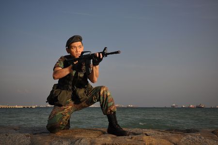 Smart Asian Soldierの写真素材