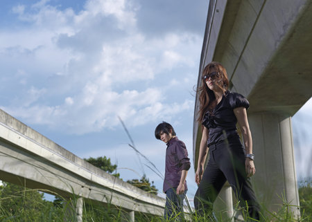 Asia. Chinese couple stranded at railway track