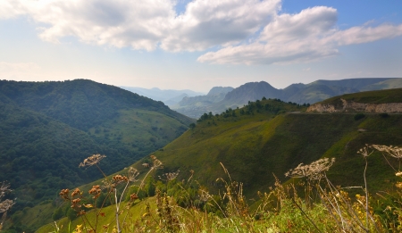 The sunny landscape in Caucasus mountains of the dayの写真素材
