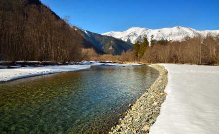 The sunny day in Caucasus mountains in winterの写真素材