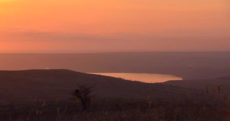 This is colorful sunset in Caucasus landscape