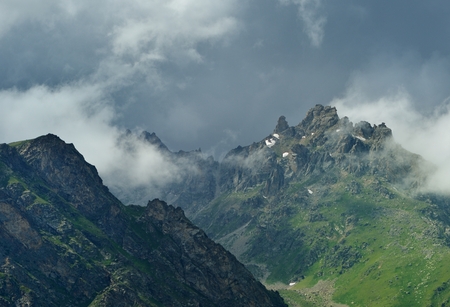 This is gloomy summits in Caucasus mountains,Uzunkolの写真素材