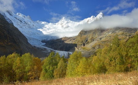 This is colorful morning in Caucasus mountains in autumnの写真素材
