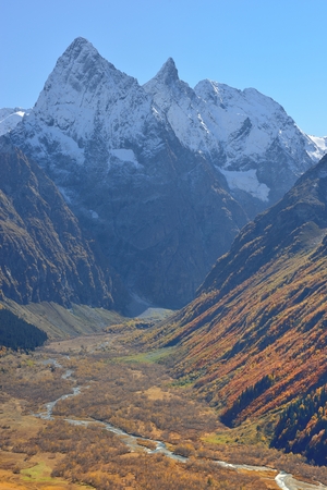 This is sunny valley in Caucasus mountains in autumnの写真素材