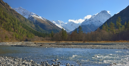 This is wild valley in Caucasus mountains in fallの写真素材