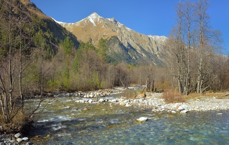 This is sunny valley in Caucasus mountains in autumnの写真素材