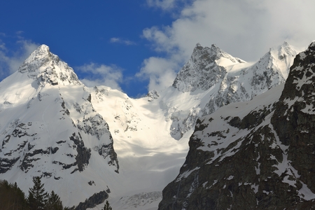 This is colorful evening in Caucasus mountains in summerの写真素材