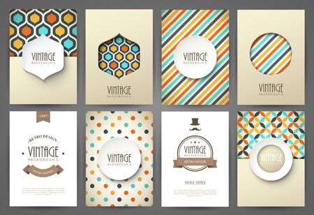 Set of brochures in vintage style. Vector design templates. Vintage frames and backgrounds.のイラスト素材