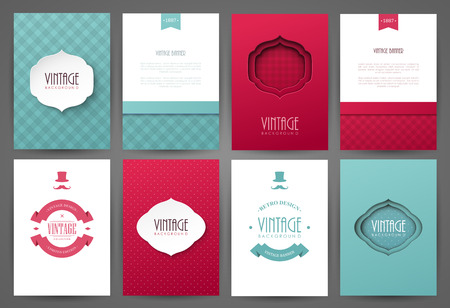 Set of brochures in vintage style. Vector design templates. Vintage frames and backgrounds.のイラスト素材