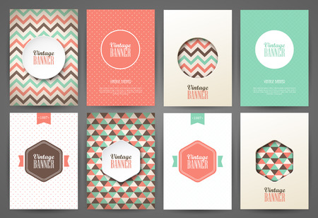 Set of brochures in vintage style. Vector design templates. Vintage frames and backgrounds.のイラスト素材