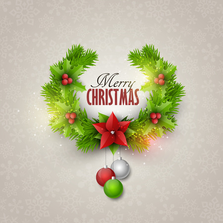 Christmas card with fir twigs and decoration elementsのイラスト素材
