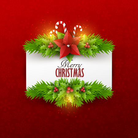 Christmas card with fir twigs and decoration elementsのイラスト素材