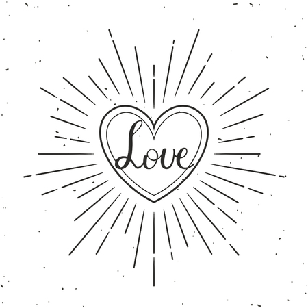 Valentines Day greeting card. Modern calligraphy. Hand drawn design elements. Handwritten lettering.のイラスト素材