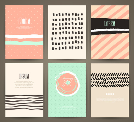 Set of brochures with hand drawn design elements. Vector templates. Trendy backgrounds, patterns and textures.のイラスト素材