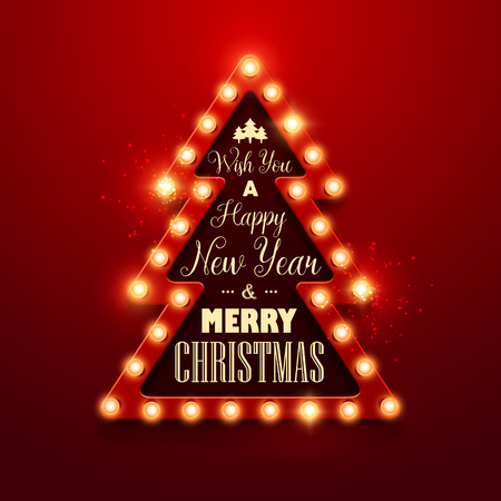 Christmas background. Retro Christmas tree light sign. Vector illustration.のイラスト素材