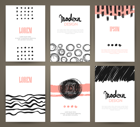 Vector - Set of brochures with hand drawn design elements. Vector templates. Trendy backgrounds, patterns and textures.のイラスト素材
