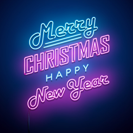 Christmas neon sign. Vector background.のイラスト素材