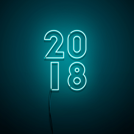 New Year 2018 neon sign. Vector background.のイラスト素材