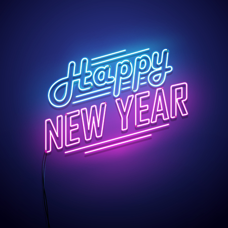 New Year neon sign. Vector background.のイラスト素材