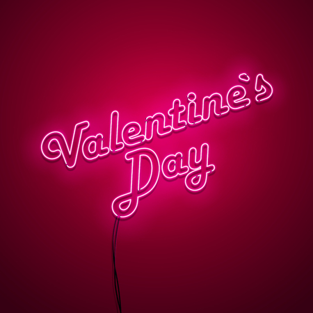 Valentines Day background. Vector retro neon sign.のイラスト素材