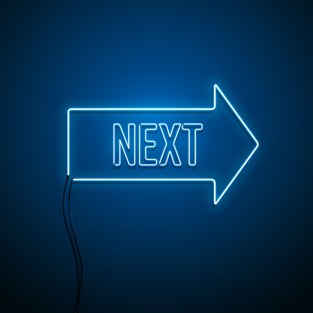Neon arrow sign next. Vector illustration.のイラスト素材