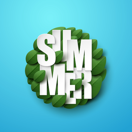 Summer background with green leaves. Vector illustration.のイラスト素材