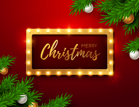 Christmas background. Retro Christmas light sign. Vector illustration.のイラスト素材