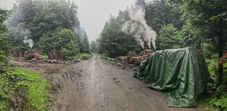 Burning Charcoal in Bieszczadyの写真素材