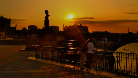 Historic center of Dresden at sunset.の写真素材