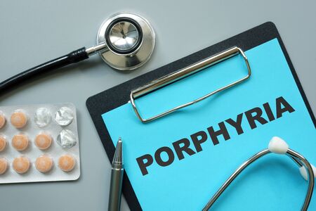 Medical photo shows hand written text Porphyriaの写真素材